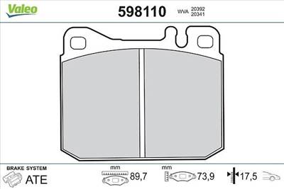 Fékbetét készlet VALEO 598110 for MERCEDES-BENZ