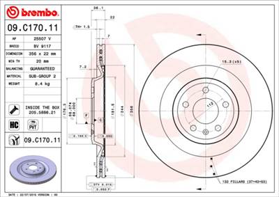 BREMBO 09.C170.11 - féktárcsa AUDI AUDI (FAW)