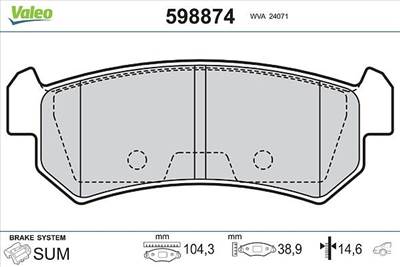 Fékbetét készlet VALEO 598874 for BUICK, SUZUKI, CHEVROLET, DAEWOO