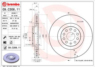 BREMBO 09.C306.11 - féktárcsa AUDI CHRYSLER CUPRA SEAT SKODA SKODA (SVW ) VW VW (FAW) VW (SVW)