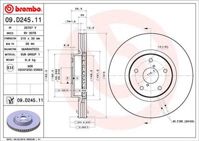BREMBO 09.D245.11 - féktárcsa SUBARU