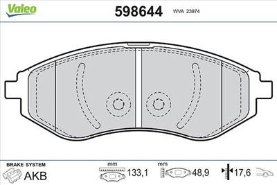 Fékbetét készlet VALEO 598644 for CHEVROLET, DAEWOO, PROTON
