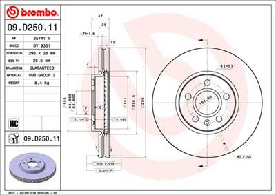 BREMBO 09.D250.11 - féktárcsa VOLVO VOLVO ASIA
