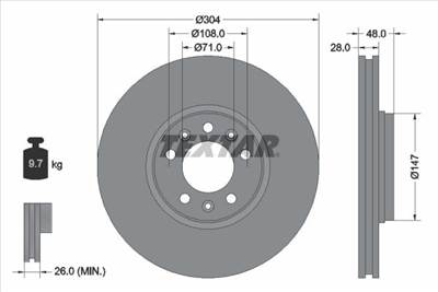 féktárcsa TEXTAR 92157003 for CITROËN, PEUGEOT, FIAT, TOYOTA