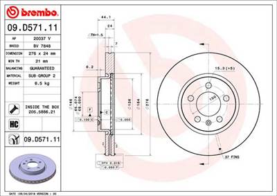BREMBO 09.D571.11 - féktárcsa AUDI SEAT SKODA VW