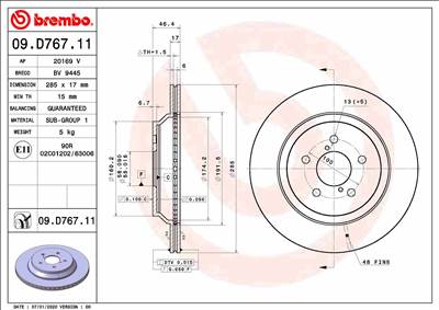 BREMBO 09.D767.11 - féktárcsa SUBARU