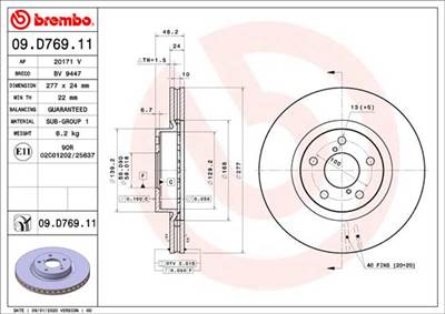 BREMBO 09.D769.11 - féktárcsa SUBARU