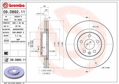 BREMBO 09.D892.11 - féktárcsa VOLVO VOLVO ASIA