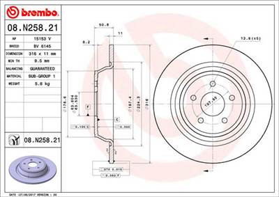 BREMBO 08.N258.21 - féktárcsa FORD FORD (CHANGAN) FORD USA LINCOLN