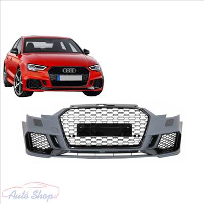 Audi A3 (8V) Facelift RS3 Design Komplett Első Bodykitt Lökhárító szett Fényes fekete hűtőráccsal Évj.: 2016 - 2019