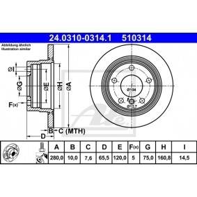 Ate Bmw E81, E87, 116i, 116d, 118i, 118d, 280x10mm-es, PowerDisc, hátsó féktárcsa
