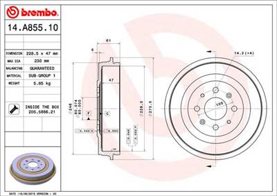 BREMBO 14.A855.10 - fékdob FIAT OPEL VAUXHALL