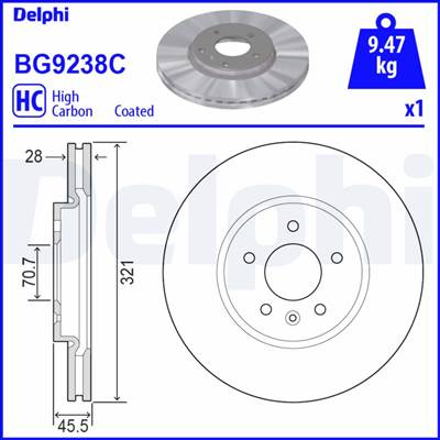 DELPHI BG9238C - féktárcsa OPEL VAUXHALL