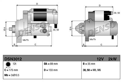 DENSO DSN3012 - önindító CITROËN FIAT FORD LAND ROVER PEUGEOT