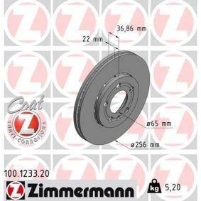 Zimmermann Audi A1 (Typ: 8X), 5x100-as, 256x22mm-es, Coat Z bevonatolt, első féktárcsa