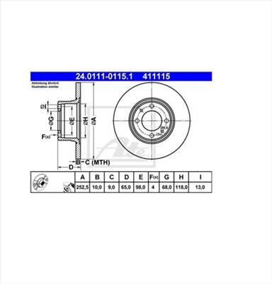 Ate Lada, 252,5x10mm-es, első féktárcsa