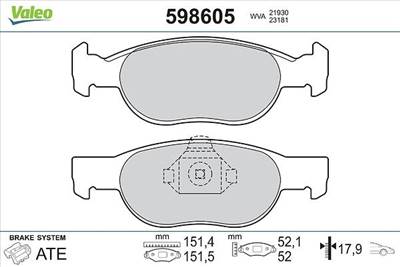 Fékbetét készlet VALEO 598605 for FIAT, LANCIA