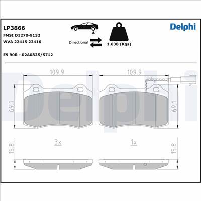 DELPHI LP3866 - fékbetétkészlet, tárcsafék MASERATI