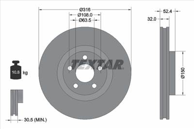 TEXTAR 92293603 - féktárcsa FORD FORD (CHANGAN) FORD USA LINCOLN