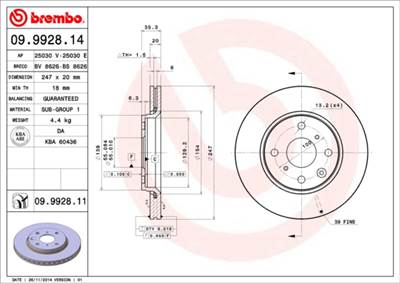 BREMBO 09.9928.11 - féktárcsa BYD CITROËN GEELY GLEAGLE (GEELY) PEUGEOT TOYOTA