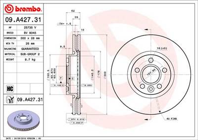 BREMBO 09.A427.31 - féktárcsa VOLVO VOLVO ASIA