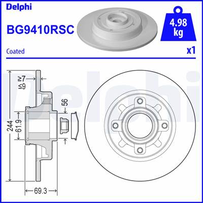 DELPHI BG9410RSC - féktárcsa CITROËN OPEL PEUGEOT VAUXHALL