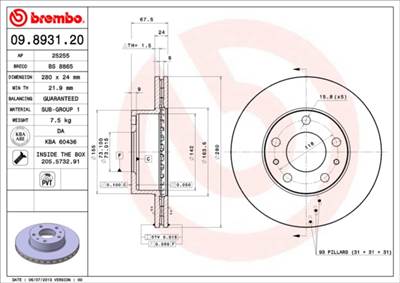 BREMBO 09.8931.21 - féktárcsa CITROËN FIAT PEUGEOT