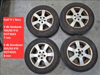  Golf IV 5x100 15" alufelni, 195/65 Hankook gumi és 205/55 Goodyear gumi szett (40853)