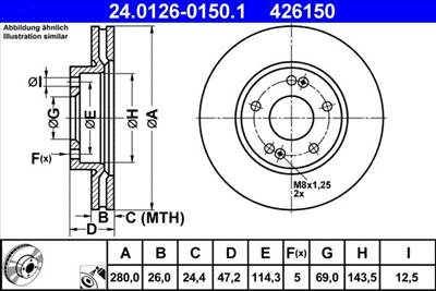 féktárcsa ATE 24.0126-0150.1_ATE for KIA, HYUNDAI