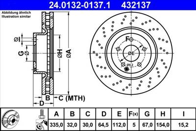 féktárcsa ATE 24.0132-0137.1 for MERCEDES-BENZ