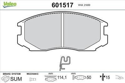 Fékbetét készlet VALEO 601517 for DAIHATSU, MITSUBISHI, TOYOTA, PROTON, …