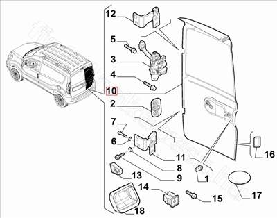 Bal hátsó ajtó lemezelt Doblo - DOBLO, COMBO - 52205147, 51995879 -  - FIAT eredeti Eredeti új 52205147