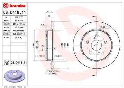 BREMBO 08.D418.11 - féktárcsa LEXUS TOYOTA TOYOTA (FAW) TOYOTA (GAC)