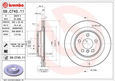 BREMBO 09.C743.11 - féktárcsa BMW BMW (BRILLIANCE) MINI ZHINUO (ZINORO)