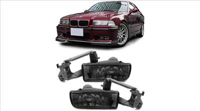 BMW E36 kristály fekete füst burás H1 ködlámpa pár kerettel