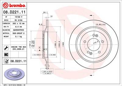 BREMBO 08.D221.11 - féktárcsa HYUNDAI KIA